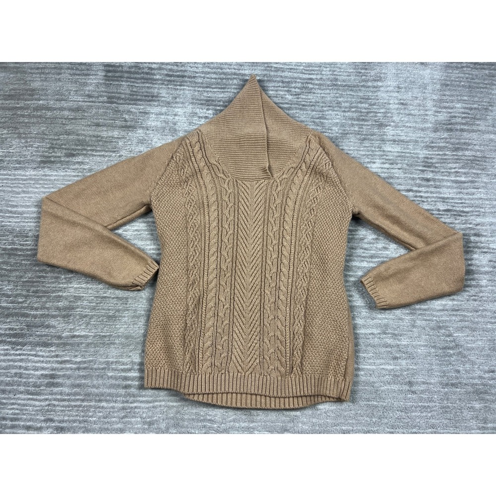 Coldwater Creek Sweater Womens XS Tan Cable Knit Shawl Collar Mixed Texture